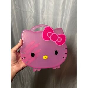 Vintage Sanrio Hello Kitty Pink Translucent Plastic Carry Case Storage Box 2013